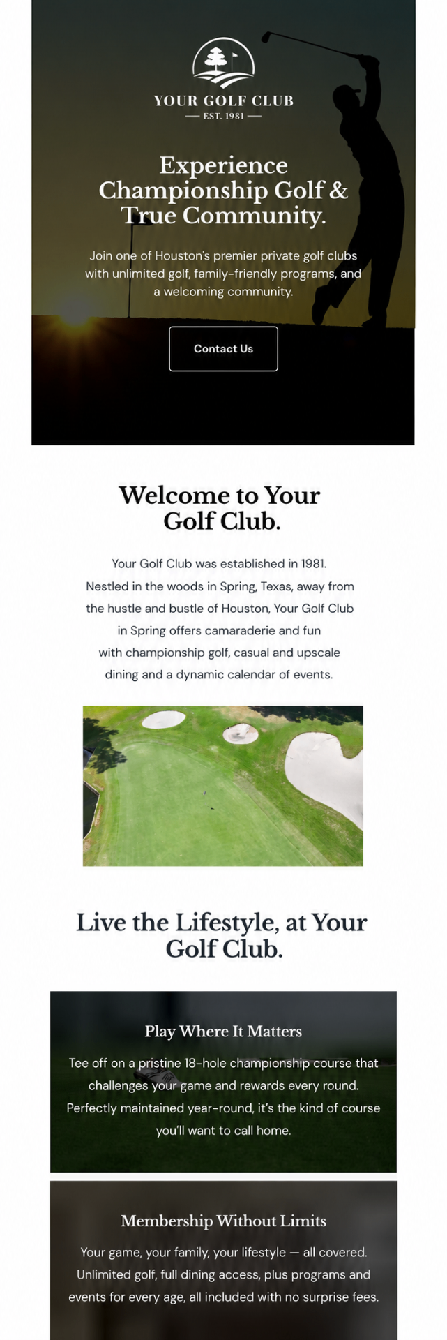 Golf club campaign landing page