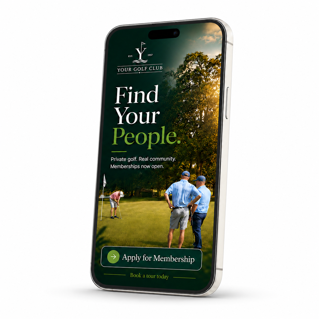 Golf club membership campaign landing page shown on a phone