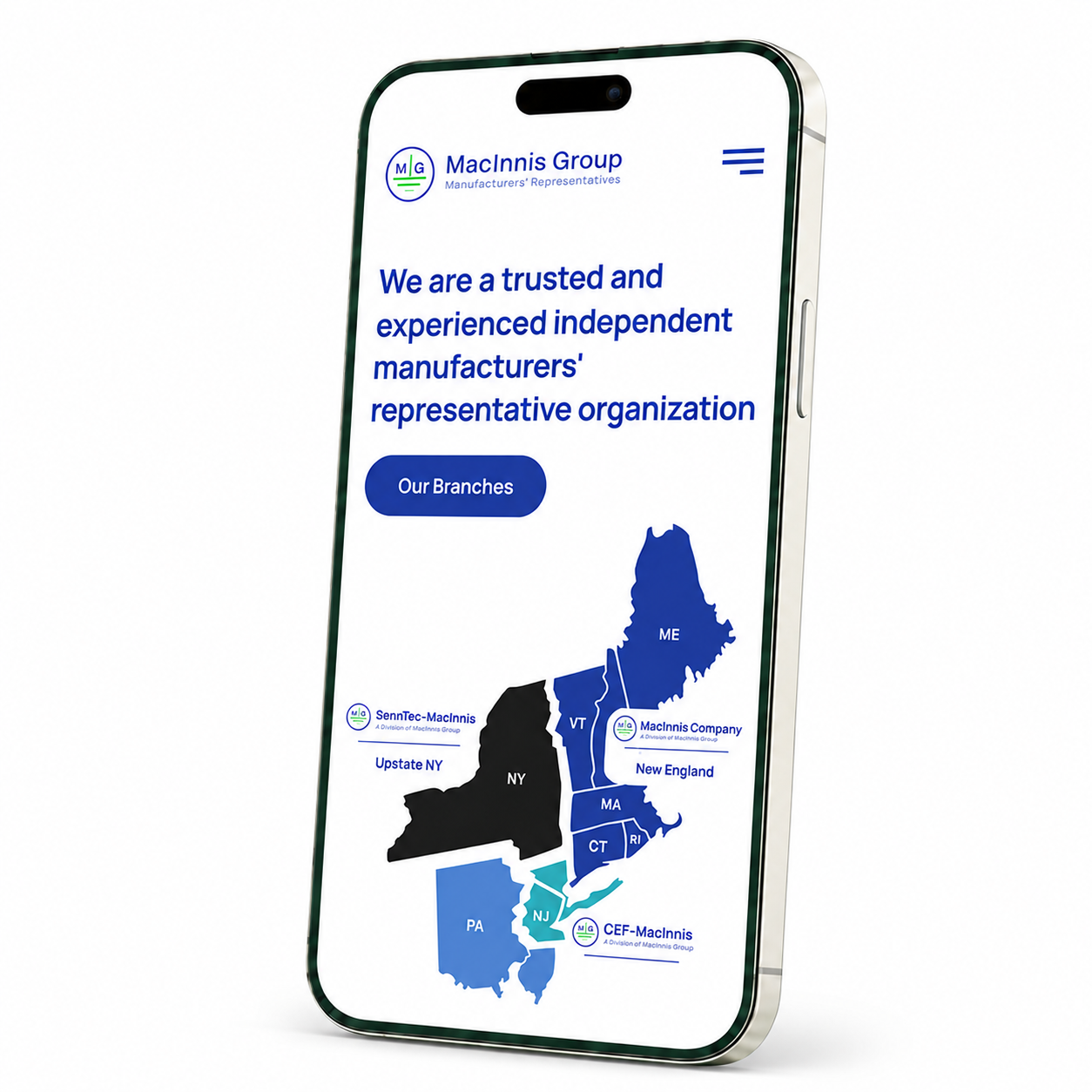 MacInnis Group manufacturing website shown on a phone